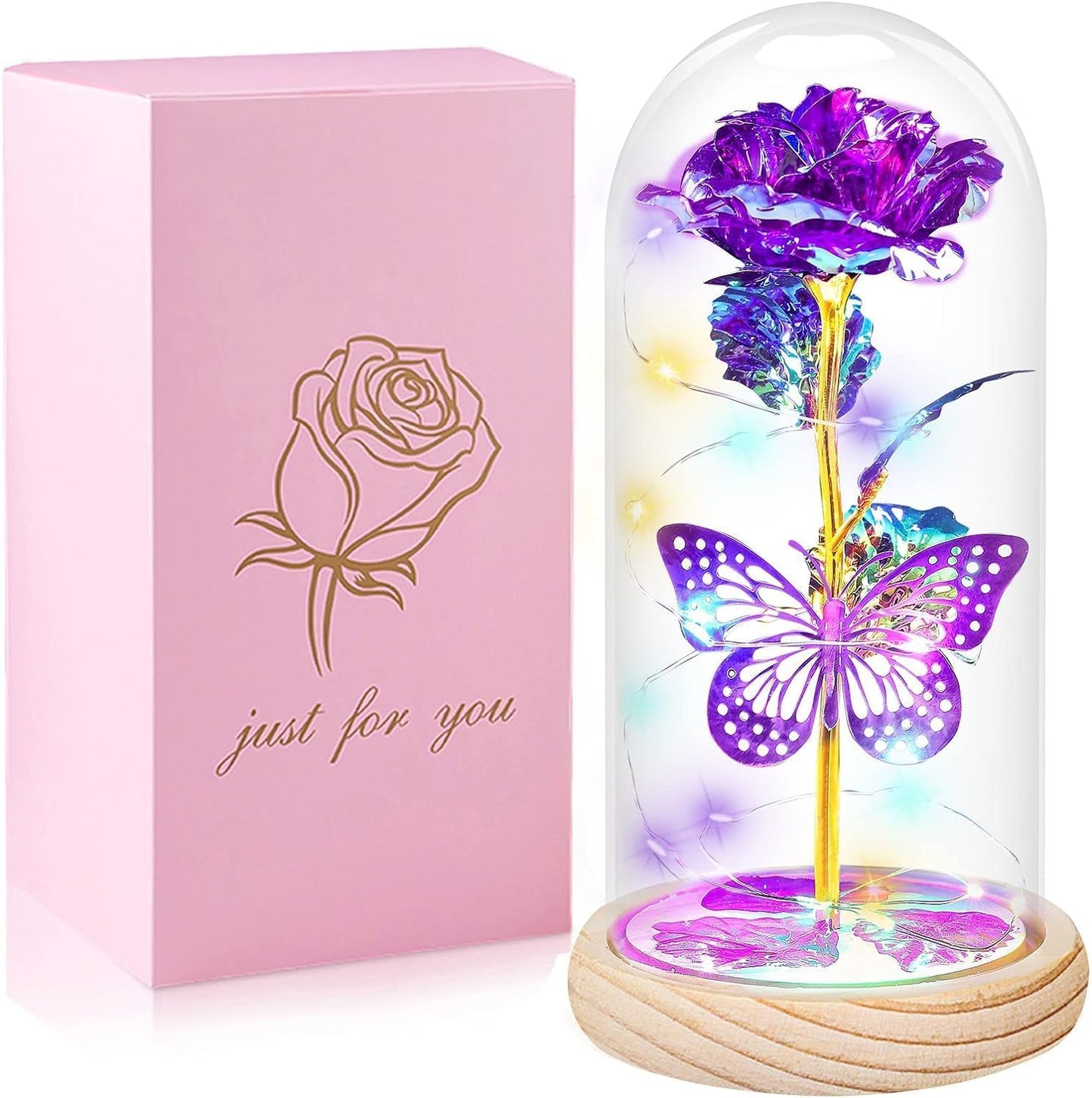 Valentines Day Gifts for Her,Valentines Day Flowers Gifts for Mom Women Girlfriend,Birthday Gifts for Women,Valentines Gifts for Wife,Purple Butterfly Rose Gifts for Valentine'S Day Anniversary